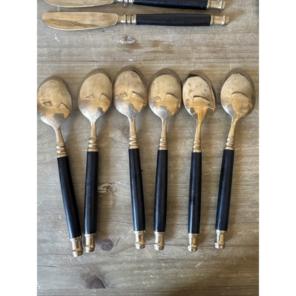 Vintage Brass & Black Bakelite Set Flatware Silverware 32 Piece Set - Picture 3 of 13